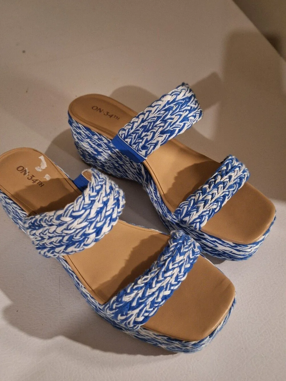 Blue & White Braided Platform Sandals -